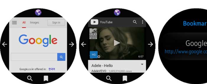 Aplikacija GearBrowser za Samsung Galaxy sat aktivna